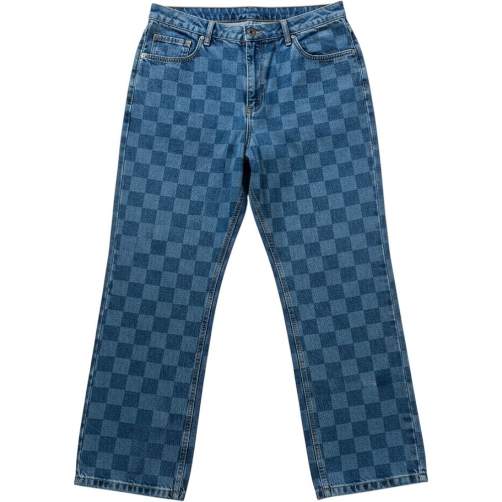 The Ragged Priest Checkerboard Straight Leg Jeans Blue Denim W34 L30